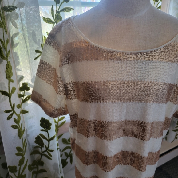 Forever 21 gold & cream striped sequins mini t-shirt dress S - Picture 8 of 12